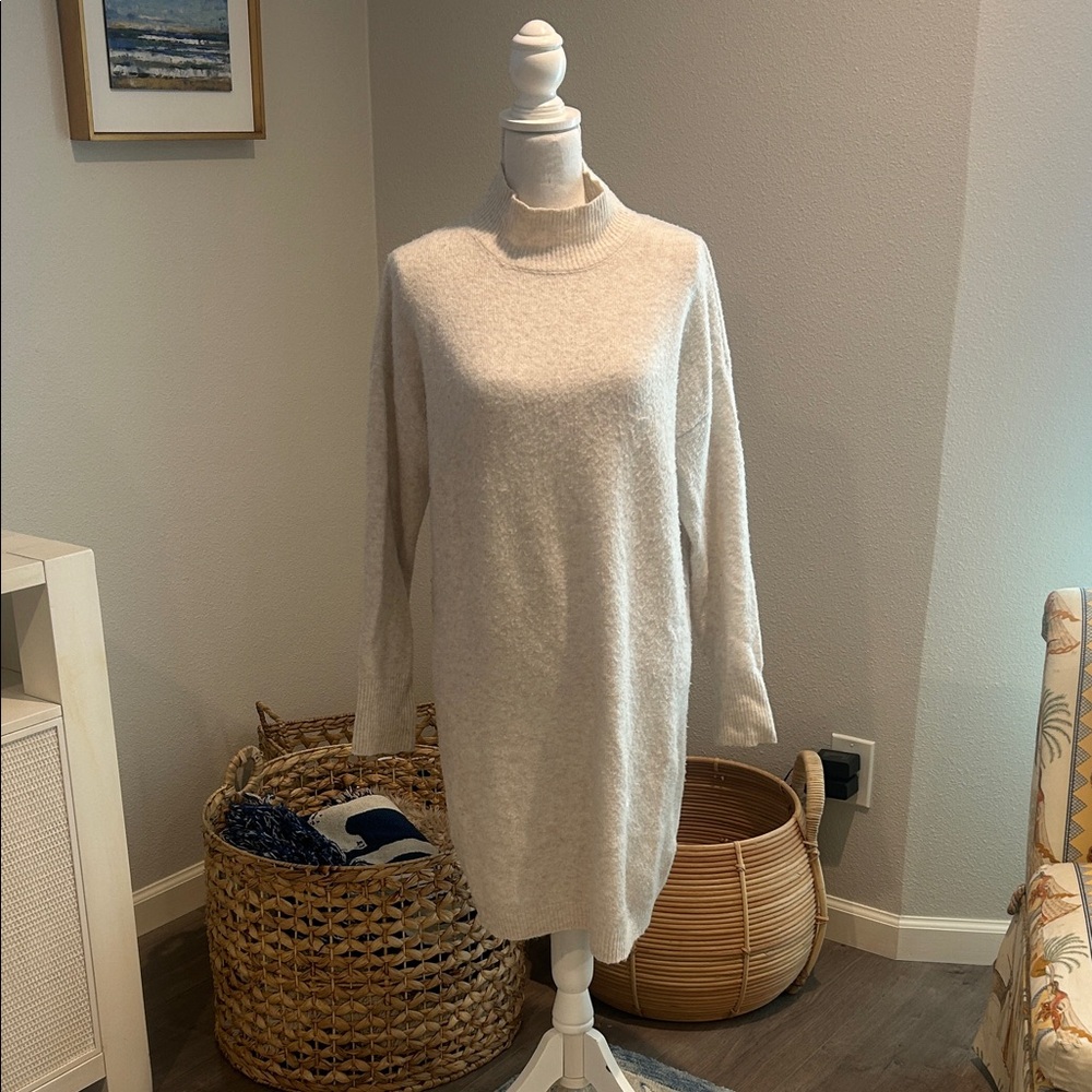 Topshop Cream Long Sleeve Sweater Dress
